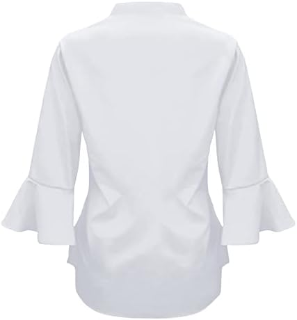 Zdfer Обични маици за маици за жени лабава цврста v врат peplum 3/4 долга ракав шифон пулвер блуза врвови џемпери за џемпери