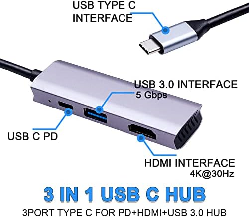SWEETECH 3 во 1 USB c центар, 3port Тип C ЗА PD+HDMI+USB 3.0 ЦЕНТАР, 4K HDMI, USB 3.0 Податоци Пристаништа, За MacBook Pro,