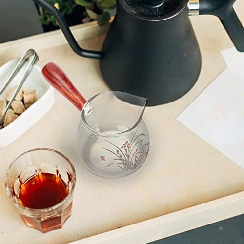 Производител на чај од крем за кафе, стаклена чај со странична рачка, јапонски чајник за лабава чај со лисја со дрвена рачка