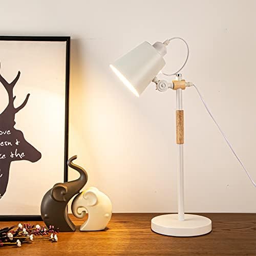 Yuchenfeng нордиски стил на метална маса - модерна минималистичка прилагодлива ламба за читање со LED сијалица за очи и 3 извор