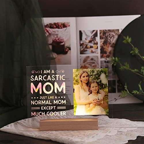Персонализирана акрилна фото -плакета LED ноќно светло, сопствена фотографија и текст на подароци за Денот на мајката, подарок