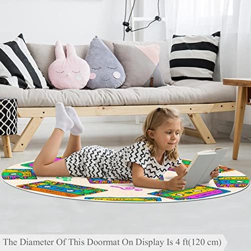 Llnsupply Детски килим 4 метри големи килими за кружни области за девојчиња момчиња бебе - инди вектор, домашен декор преклопен