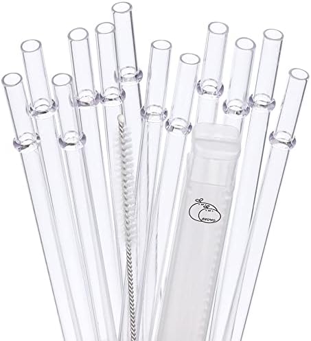 AYOYO 12 Pack 11 Inch Reusable Plastic Straws Clear Tritan Drinking Straw Portable Straws With Telescopic Case/Cleaning Brush for 24oz - 40oz Mason Jar Tumblers