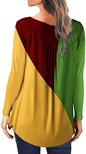 Облекани врвови за жени со боја на бои, плетенкав В-врат Туника Врв со долг ракав Отворено копче лабаво вклопување на блуза