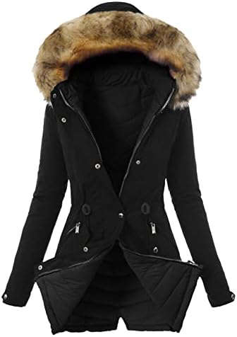 Жени дневно плус големина зимски палто со долги ракави јакна задебелен топла качулка за надворешна облека, женски јакна од худи