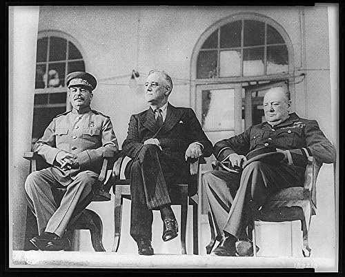 Фотографија на историски производи: Френклин Рузвелт, Josephозеф Сталин, Винстон Черчил, 1943 година, Руска амбасада, Техеран