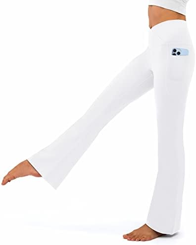 Copeleaf женски одблесоци јого панталони со џебови-в кросовер со висока половината за подигање на јога хеланки-флеј-вежбање