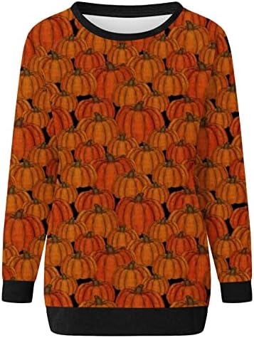 Womenените есенски обичен долг ракав тркалезен врат пулвер лабава блуза стилски за Ноќта на вештерките за печатење графички