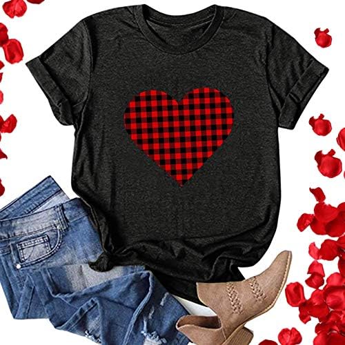 Валентин маица за жени усни печати кратки ракави на врвови од туника лабава вклопена плус големина блуза врвни забавни кошули