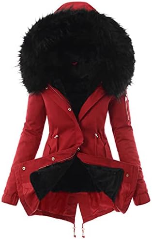 Women'sенски топол зимски палто задебелен пуфер јакна руно наредено ватиран парка со палто со ладно крзно исечена аспиратор