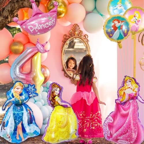 Принцеза 4 Години Девојка Партија Украси Круна Фолија Балони, Роденден Декорација Фолија Балони Круна Облик Балон За Принцеза