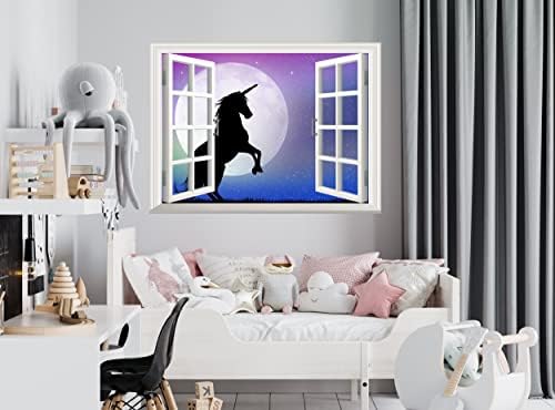 Еднорог деца wallидни декорации 3Д лажни прозорец wallид налепница расадник месечина девојка соба кора и стап по постер мурал