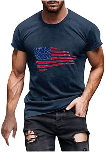 LCEPCY USA THSHIRTS FOR MEN CASION CREW вратот на вратот Кратки ракави Графички маички 4 -ти јули Патриотски кошули облека