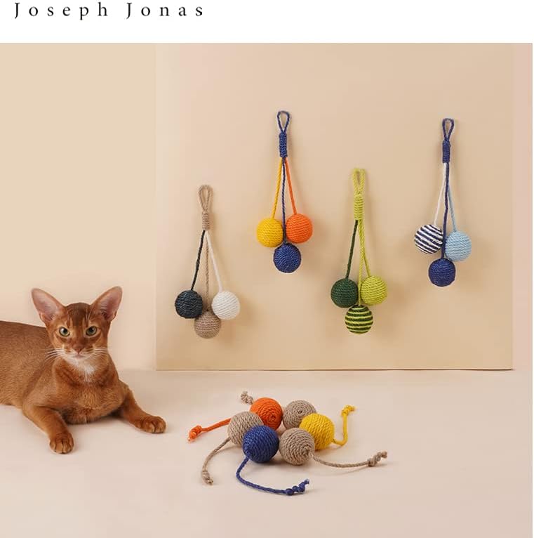 Џозеф Џонас Играчки За Мачки | 1,8 инчни Тробојни Висечки Топчиња За Мачки | Рачно Изработена Топка За Гребење мачки Интерактивна