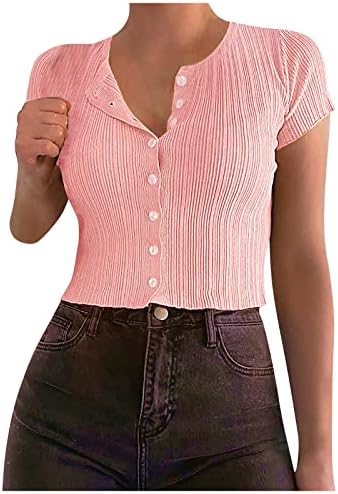 Женски џемпери пролет 2022 година со плетена маица со кратки ракави со кратки ракави со текстура на роса, тесна маица со висока