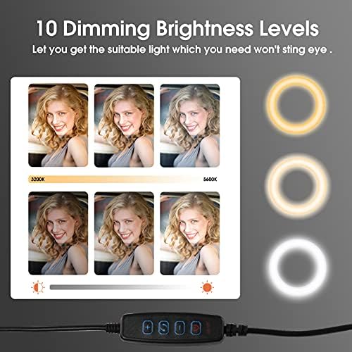 Lusweimi Ring Light за компјутерски лаптоп видео конференција за осветлување со клип и надземен статив, 6 светло за веб -камера