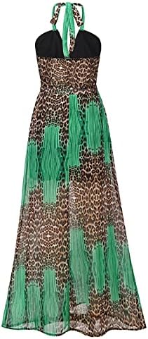 Maxенски макси фустан лето боемски леопард крпеница на плажа, запрена, сплит, поделени цветни здолништа, прашка долг фустан