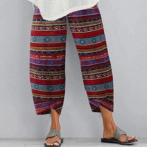 Womenените удобни панталони пантацо широки панталони со нозе со високи панталони на половината дневно панталони со џеб со џеб