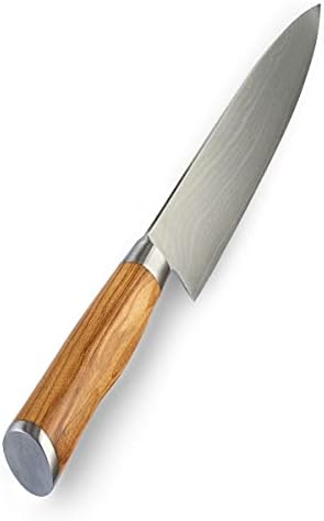 Ваколи Дамаск Готвач Нож-7,9-инчен нож-исклучително остар од 67 слоеви Вистински Јапонски Дамаск со маслиново дрво рачка, Маслиново