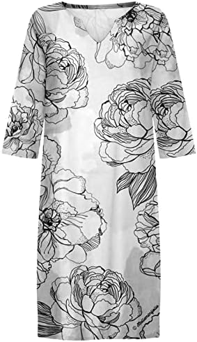 Летни фустани за жени лабави се вклопуваат долги ракави против вратот трендовски обичен бохо проточен колено должина на плажа