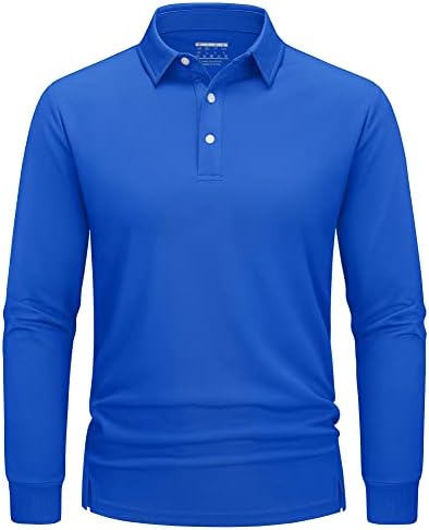 Машки голф Поло кошули за голф ТАКВАСЕН Брза суво влага за губење лесна лежерна кошула со долг ракав со 3-копчиња