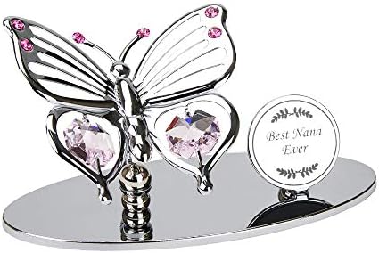 Сребрена позлатена метална пеперутка Најдобра Нана некогаш украс со розова австриска кристална стакло | Прекрасна идеја за подароци