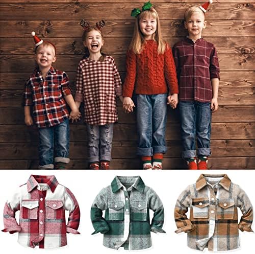 Бебе момчиња Деца со долг ракав копче надолу карирани кошули есен зимски фланел јакни со тартан врвови