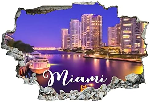 Кококен Мајами Поглед НА Градот 3д Скршени Ѕидни Налепници Американска Држава Флорида Мајами 36 Х 24 Инчен Отстранлив Ѕид Налепница,