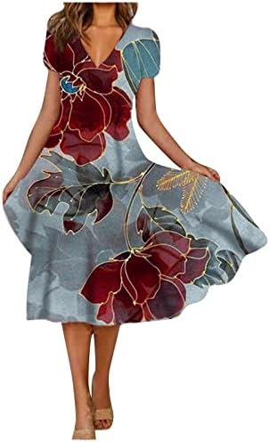 Nokmopo женски фустани есен 2023 година летен летен моден цветен принт краток ракав за замав фустан за замав