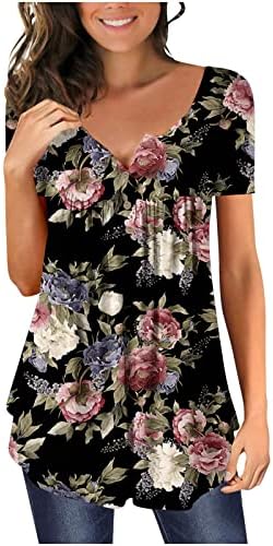 Плус големина на врвови за жени лабава вклопена туника за жени летни врвови симпатични гроздобер кошули со краток ракав y2k
