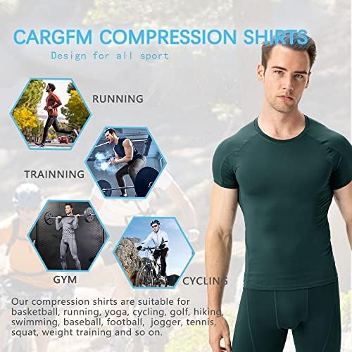 Маички за компресија со кратки ракави со маички Cargfm, атлетска тренинг маица upf 50+ Брз сув спортски база на слоеви подни