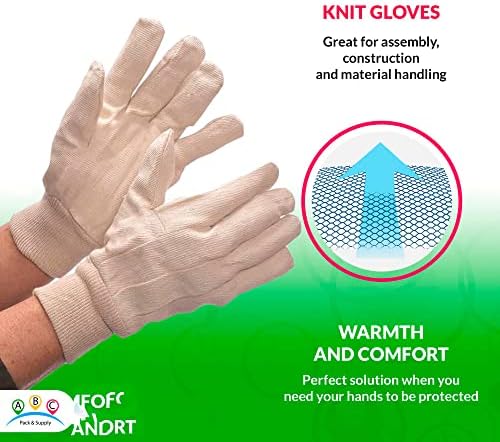 AMZ снабдување 24 пакувања на ракавици за мажи за општа употреба, производство. Бело миење на ракавици / крило на природно платно
