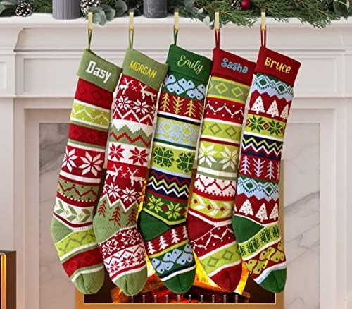 TeeaMore Custom Crustal Christmas Stocking персонализирано Божиќно порибување со име на сопствено име за висечки чорапи сет од 5