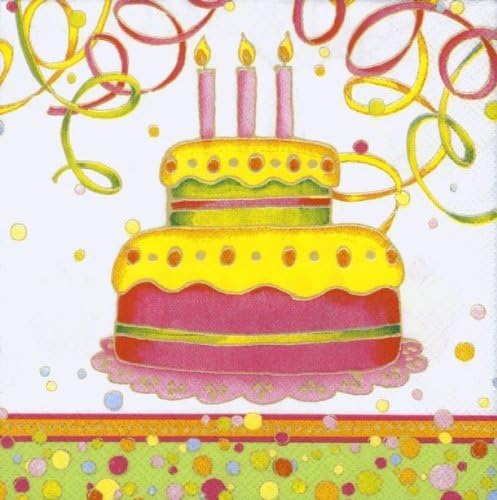 Забави на Пенелопе со 3-броеви со 3-броеви за салфетки за коктел, бела роденденска торта