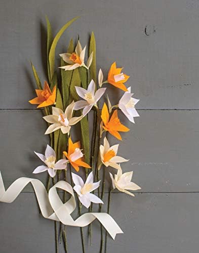 Комплет за цвеќиња од хартија Лија Грифит, цвеќиња на дафодил, разновидни големини, разновидни бои, 18 парчиња