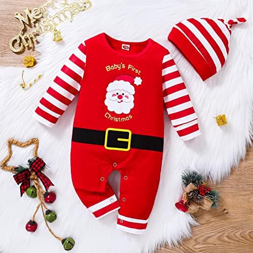 Новорова бебе Божиќна ромпер облека за деца Деца девојчиња Божиќ Елф Санта Ромпер Онуси Облека сет 3-18 милиони