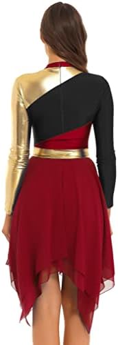Wastwit женски блок во боја металик долг ракав литургиски пофалби танцувачки туничен поклон лирски танц фустан