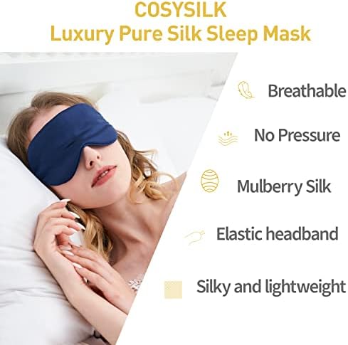 Cosysilk Premium 22m од црница од свила за очи - Еластична лента | Чиста свила филер и внатрешен лагер | Нулта притисок на очите