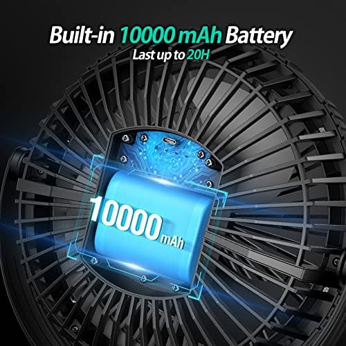 ДЕДО 10000MAH Батерија Управувана Вентилатор, 8 Пренослив Клип На Вентилаторот со кука &засилувач; Светлина, USB-C Полнење Биро