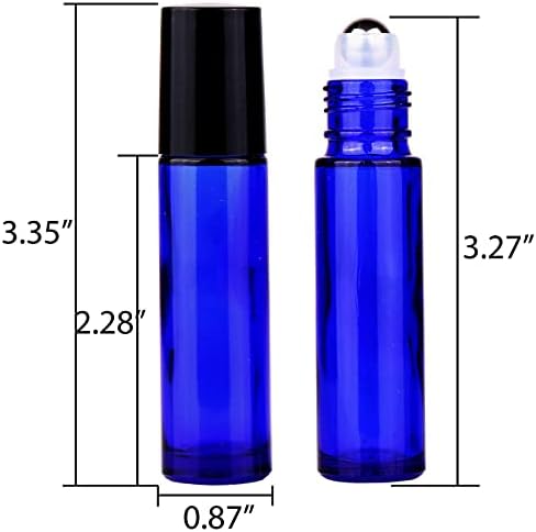 Шишиња со ролери за масла, 24 брои шишиња со топка за есенцијални масла кобалт сино стакло 10 мл со големи топчиња со ролери