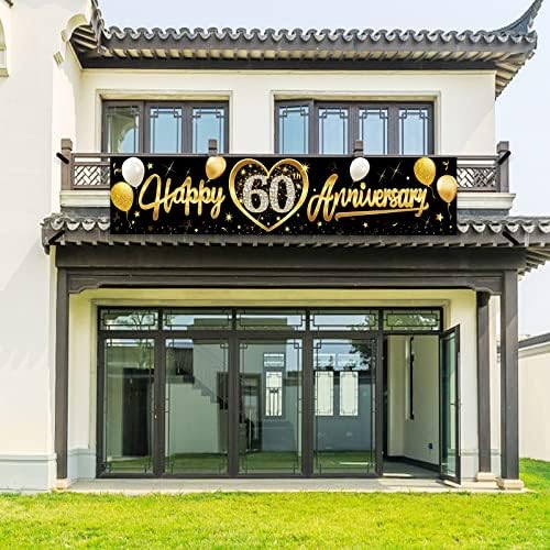 Кауајурк Среќна 60-Годишнина Од Бракот Банер Украси, Црно Злато 60-Годишнината Знак Партија Материјали, 60-годишнината Од Бракот