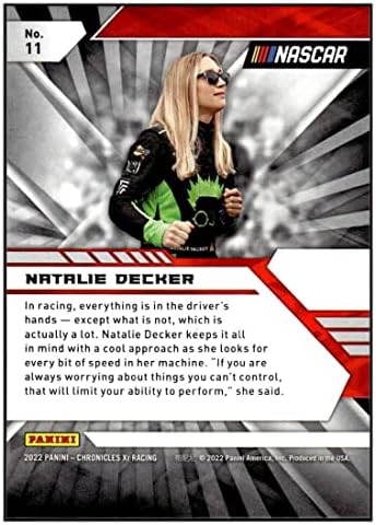 2022 Panini Chronicles XR Green 11 Natalie Decker NM+ -MT+ NASCAR Racing Nerd Focus/Нашите мотоспортови/Chevrolet Racing