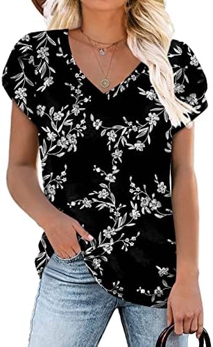 Краток ракав Топ маица за дами есен летен памук против вратот графички салон лабава вклопена опуштена фит блуза V0 v0