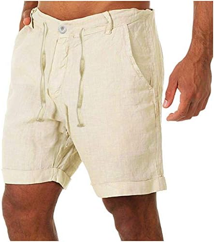 Атлетски шорцеви мажи памучни постелнини Обични панталони копчиња кои лежат џебови за половината кратки панталони за машки тренинзи