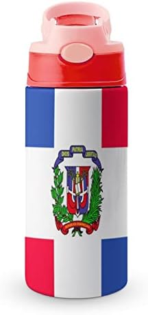 Доминиканска Република знаме не'рѓосувачки челик изолирано шише со вода со капакот на слама и се ракува со капакот на патувањето