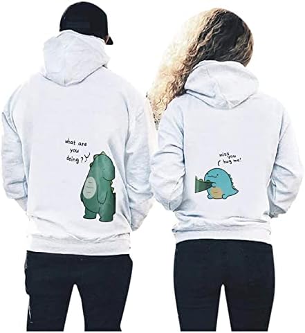 XBKPLO совпаѓање џемпер за двојни свадбени дуксери за мажи со дизајни аниме дуксери за тинејџерски девојки диносаурус потта