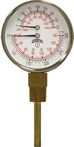 Зимски Ттд Серија Челик Двојна Скала Тридикатор Термометар со 2 Матични, 0-200psi/kpa, 3 Дисплеј За Бирање, € 3-2-3% Точност,