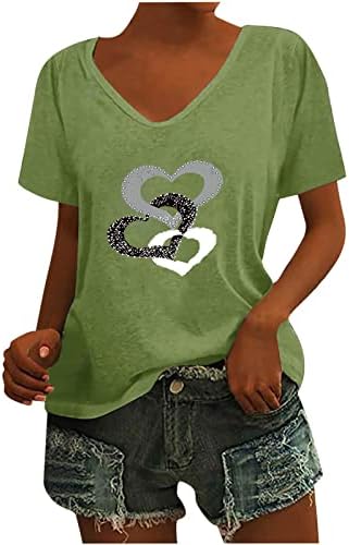 Врвовите за жени сакаат печатени печатени врвови летни обични маици основни маица со краток ракав лабава лабава блузи од врата