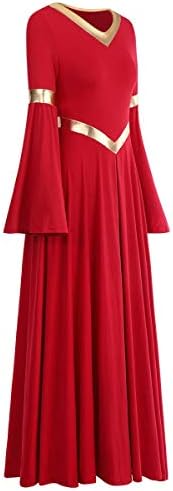 Метални пофалби за танцувања за жени за жени литургиски лирски танцувач bellвонче за танцување со долг ракав, облечена облека