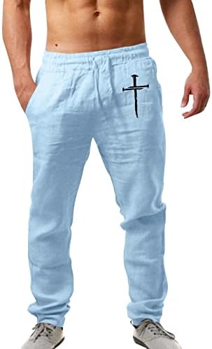 Долг тренинг панталони мажи машка модна обична печатена постелнина чипка панталони панталони со голема големина панталони